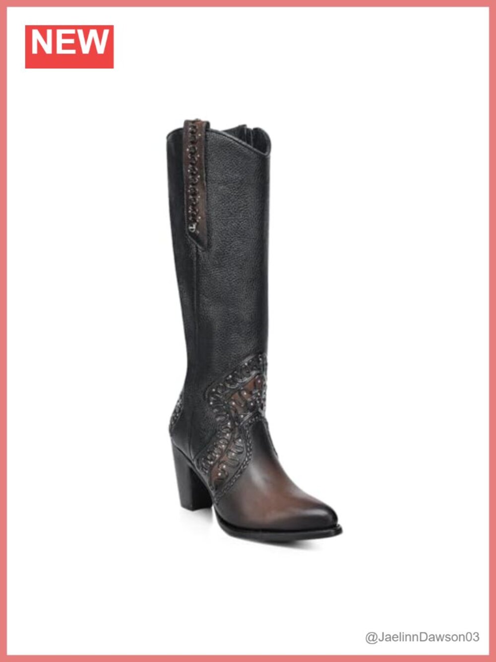 Cuadra Women Leather Brown Pointed Toe Tall Western Boot with Embroidery